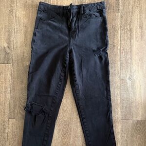 American Eagle High Rise Jeggings Black Ripped Jeans Skinny Size 4
